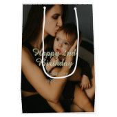 Happy 2nd birthday kids baby mother yellow gray na ミディアムペーパーバッグ (裏面)