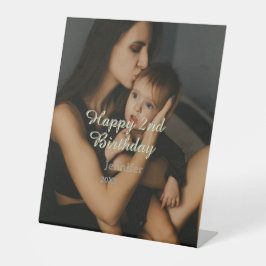 Happy 2nd birthday kids baby mother yellow gray na 台座サイン