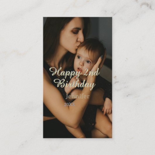 Happy 2nd birthday kids baby mother yellow gray na 名刺 (正面)