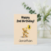 Happy 2nd Birthday, Personalized Teddy Bear Card,  ポストカード (スタンド正面)
