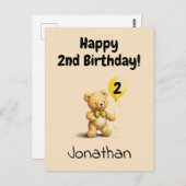 Happy 2nd Birthday, Personalized Teddy Bear Card,  ポストカード (正面/裏面)
