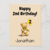 Happy 2nd Birthday, Personalized Teddy Bear Card,  ポストカード (正面)