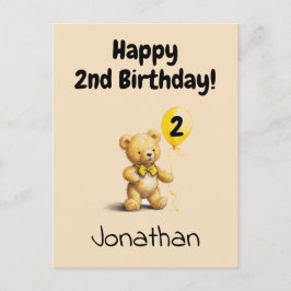 Happy 2nd Birthday, Personalized Teddy Bear Card, ポストカード