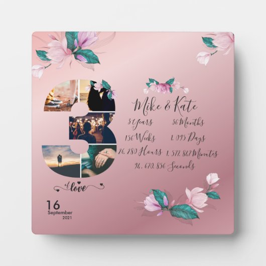 Happy 3周年記念カスタム写真コラージュ フォトプラーク (正面)