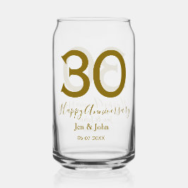 Happy 30th anniversary name date golden bold lette ガラス缶
