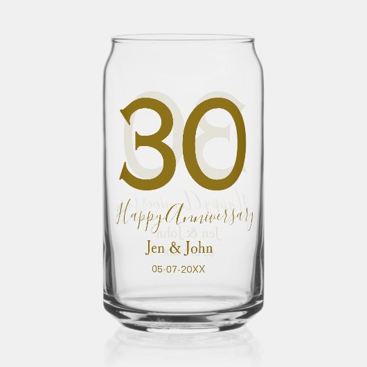 Happy 30th anniversary name date golden bold lette ガラス缶 (裏面)