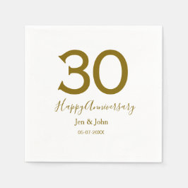 Happy 30th anniversary name date golden bold lette スタンダードカクテルナプキン