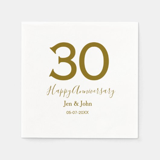 Happy 30th anniversary name date golden bold lette スタンダードカクテルナプキン (正面)