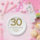 Happy 30th anniversary name date golden bold lette ペーパープレート (パーティー)