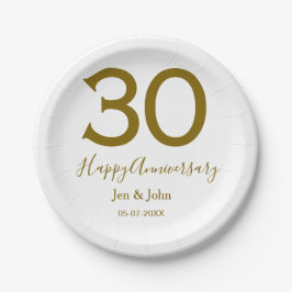 Happy 30th anniversary name date golden bold lette ペーパープレート