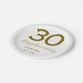 Happy 30th anniversary name date golden bold lette ペーパープレート (アングル)