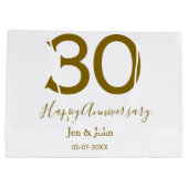 Happy 30th anniversary name date golden bold lette ラージペーパーバッグ (裏面)