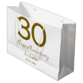 Happy 30th anniversary name date golden bold lette ラージペーパーバッグ (正面アングル)