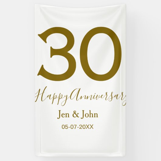 Happy 30th anniversary name date golden bold lette 横断幕 (縦)