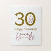 Happy 30th anniversary name date golden red leaf ジグソーパズル (縦)