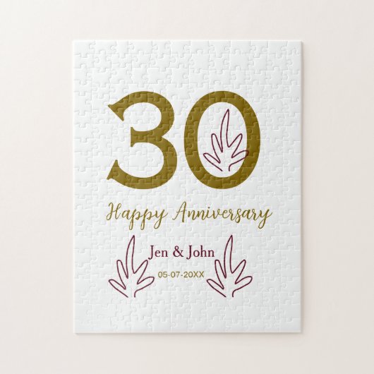 Happy 30th anniversary name date golden red leaf ジグソーパズル (縦)
