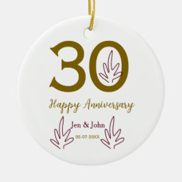 Happy 30th anniversary name date golden red leaf セラミックオーナメント
