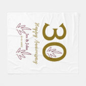 Happy 30th anniversary name date golden red leaf フリースブランケット (正面(横))