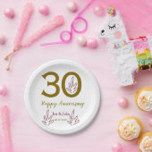Happy 30th anniversary name date golden red leaf ペーパープレート (パーティー)