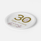 Happy 30th anniversary name date golden red leaf ペーパープレート (アングル)