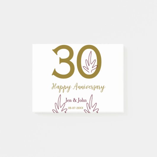 Happy 30th anniversary name date golden red leaf ポストイット (正面)
