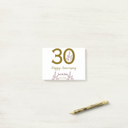 Happy 30th anniversary name date golden red leaf ポストイット (デスク上)