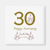 Happy 30th anniversary name date golden red leaf マグネット (正面)