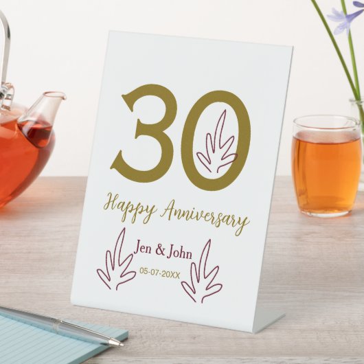 Happy 30th anniversary name date golden red leaf 台座サイン (インサイチュ)