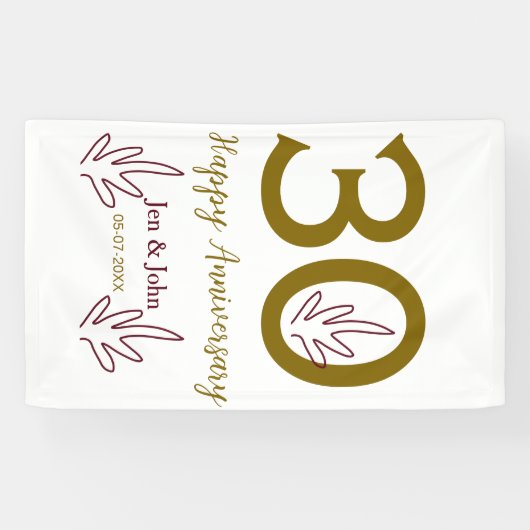 Happy 30th anniversary name date golden red leaf 横断幕 (横)