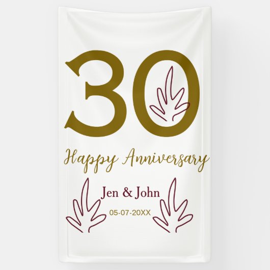 Happy 30th anniversary name date golden red leaf 横断幕 (縦)