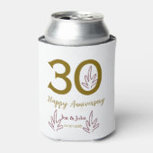 Happy 30th anniversary name date golden red leaf 缶クーラー (缶正面)