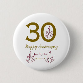 Happy 30th anniversary name date golden red leaf 缶バッジ