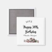 Happy 30th birthday ピンク 白 マーブルの花の名前 y マグネット (正面/裏面)