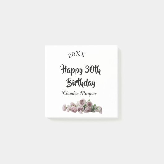 Happy 30th birthday ピンク 白 マーヴル 花 名前 y ポストイット (正面)