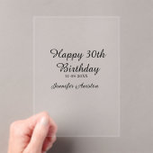 Happy 30th birthday add name date stylish simple  アクリル招待状 (インサイチュ (ポータブル))