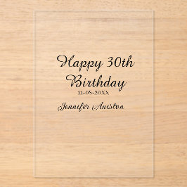 Happy 30th birthday add name date stylish simple  アクリル招待状