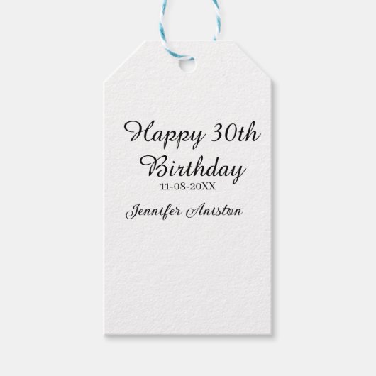Happy 30th birthday add name date stylish simple  ギフトタグ (正面)