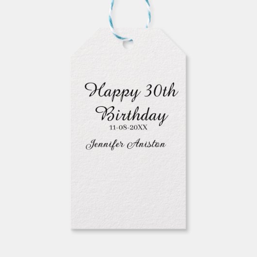 Happy 30th birthday add name date stylish simple  ギフトタグ (裏面)