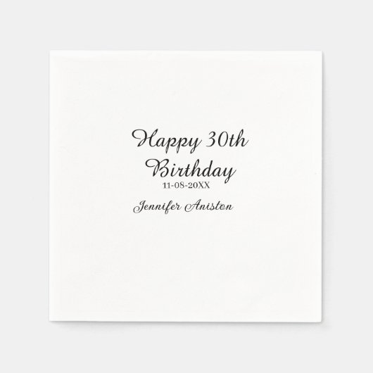 Happy 30th birthday add name date stylish simple  スタンダードカクテルナプキン (正面)