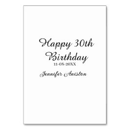 Happy 30th birthday add name date stylish simple  テーブルナンバー