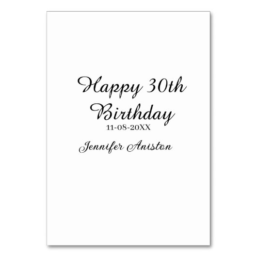Happy 30th birthday add name date stylish simple  テーブルナンバー (正面)