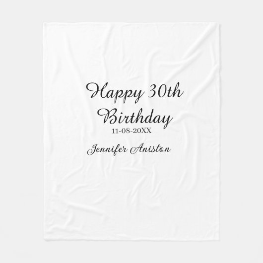 Happy 30th birthday add name date stylish simple フリースブランケット (正面)