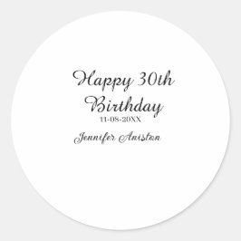 Happy 30th birthday add name date stylish simple  ラウンドシール