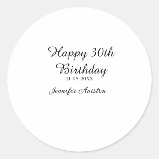 Happy 30th birthday add name date stylish simple  ラウンドシール (正面)