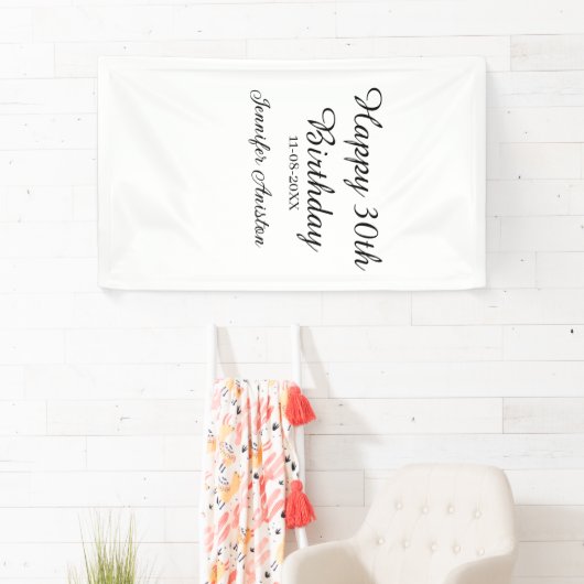 Happy 30th birthday add name date stylish simple  横断幕 (インサイチュ)