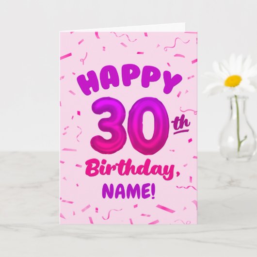 Happy 30th Birthday Card with Custom Name カード (小さな植物)