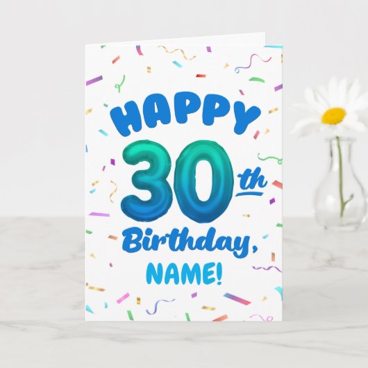 Happy 30th Birthday Card with Custom Name カード (小さな植物)