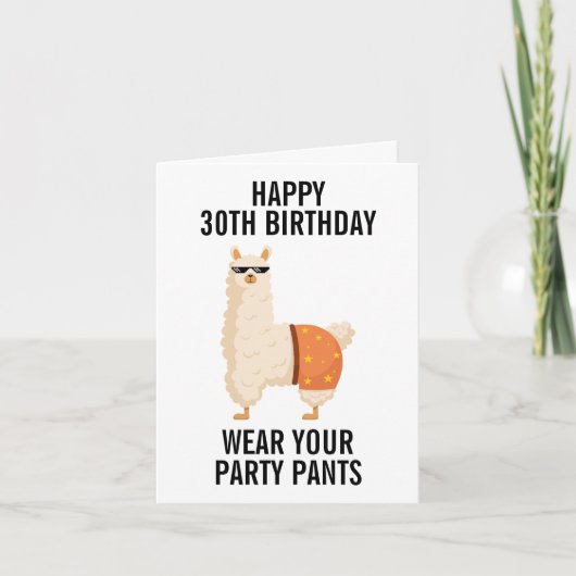 Happy 30th Birthday Funny Llama Minimalist Thirty カード (正面)