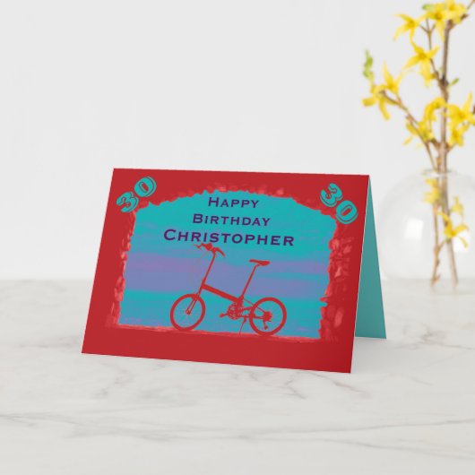 Happy 30th Birthday Greeting Card, Red Bicycle カード (黄色い花)