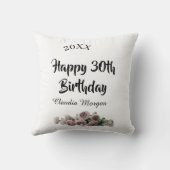 Happy 30th birthday pink white mauve floral name y クッション (裏面)